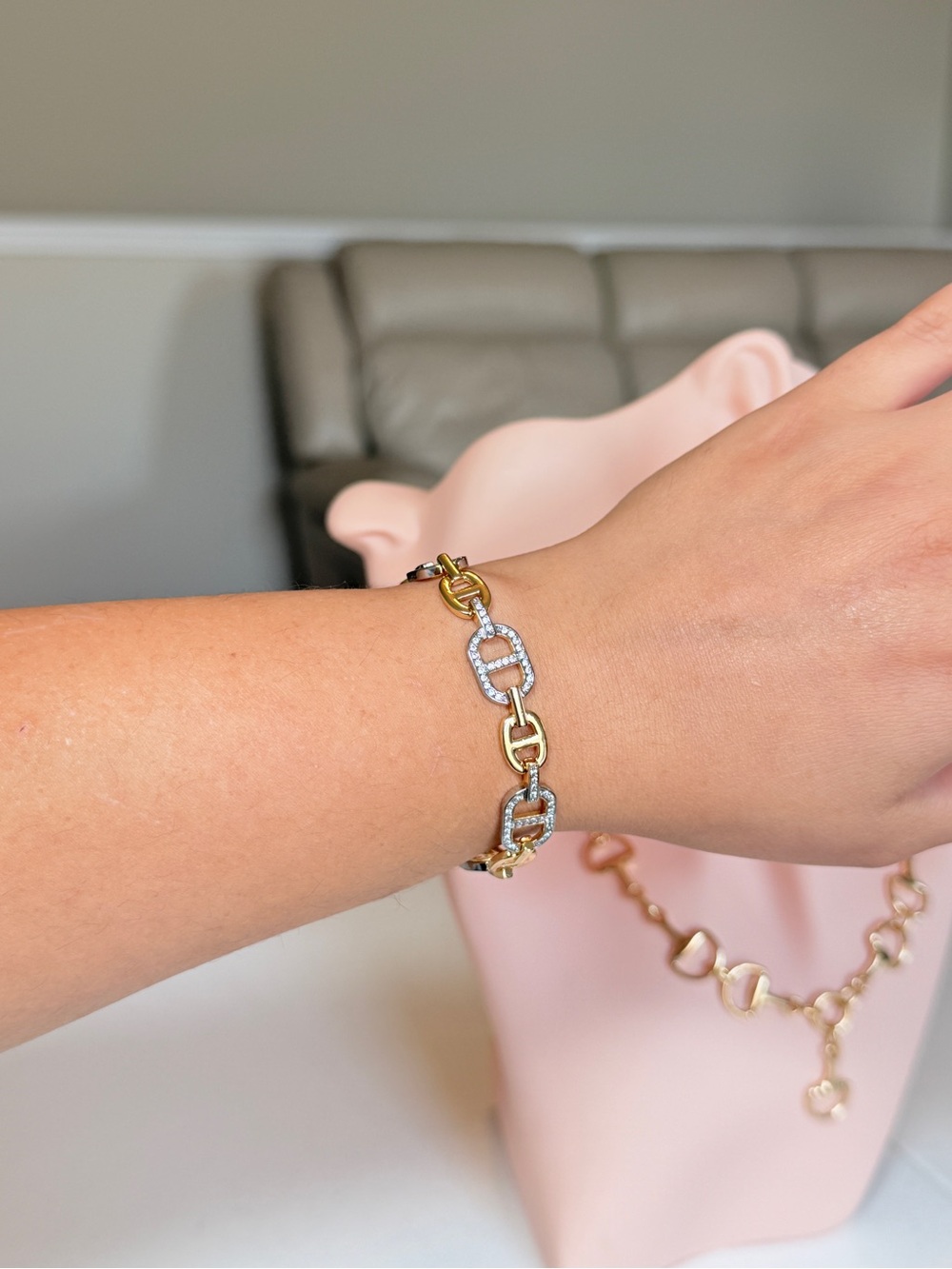High Quality Gold and Silver Pavé Link Bracelet With Cubic Zirconia